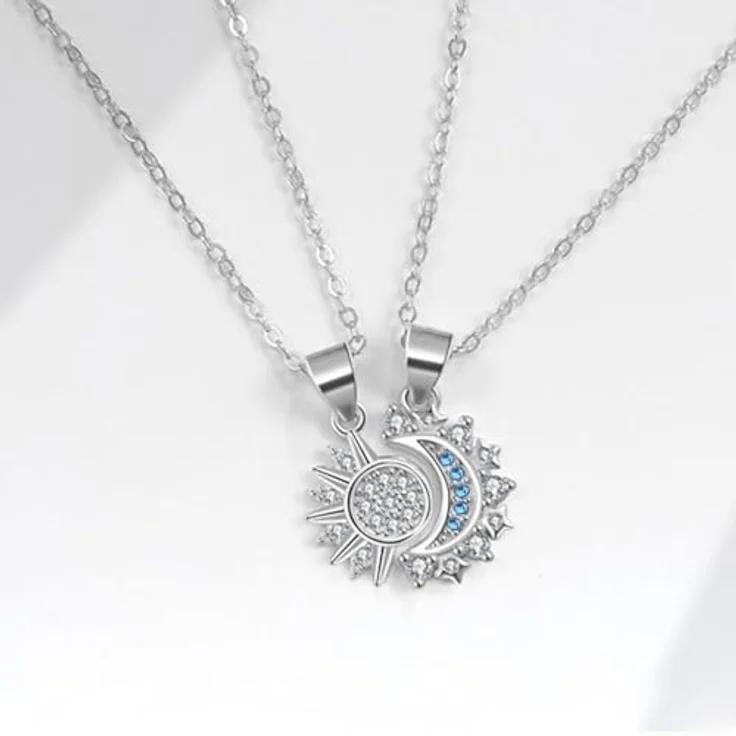 FDEETY Personalisiert Edelstahl Paar Halskette Sonne und Mond mit Edelstein, verstellbar und in stilvoller Geschenkbox – Bild 2