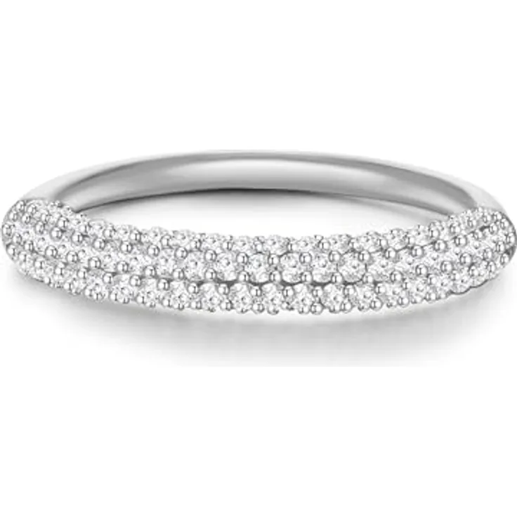 GLANZSTÜCKE MÜNCHEN Damen Ring aus 925/- Sterling Silber mit weißen Zirkonia, eleganter Bandring, 3,3 mm breit, in Geschenkbox