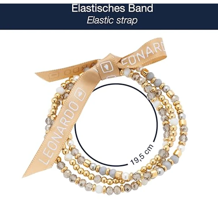 JEWELS BY LEONARDO Armband Bernadette, elastisches Armketten-Set aus goldfarbenem Edelstahl mit filigranen Perlen in Grau- und Weißtönen, 19,5 cm – Bild 2