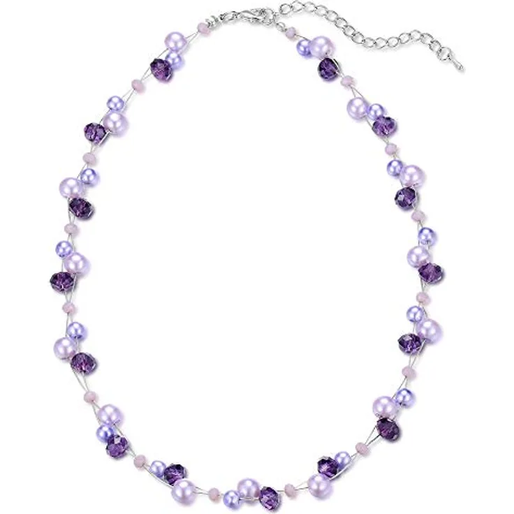Bulinlin Damen Kristall Perlenkette Silber, Boho Statement Choker Halskette, lila, 17 Zoll plus 3 Zoll Verlängerung