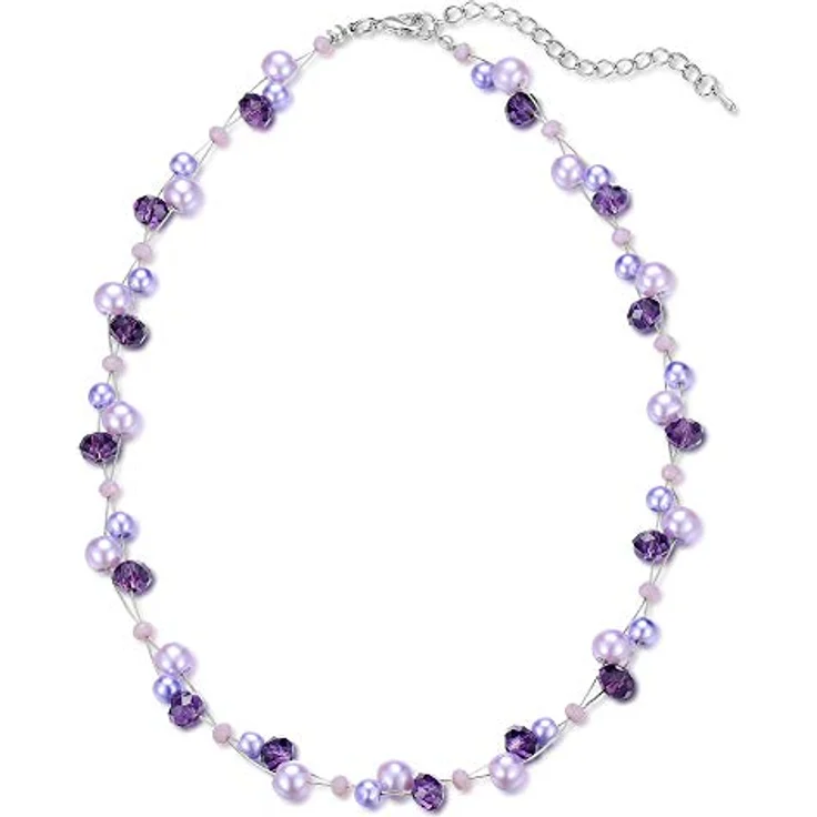 Bulinlin Damen Kristall Perlenkette Silber, Boho Statement Choker Halskette, lila, 17 Zoll plus 3 Zoll Verlängerung – Bild 1