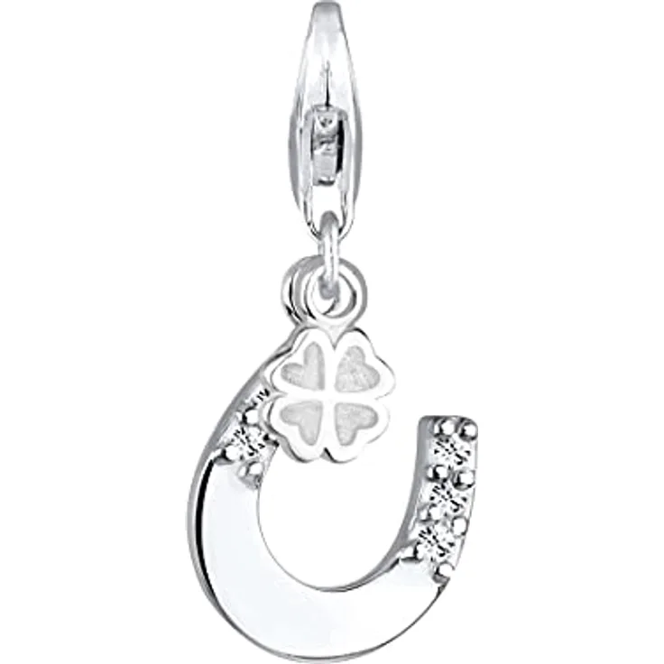 Elli Charm Damen Charm Hufeisen Kleeblatt mit Kristallen, 925 Sterling Silber