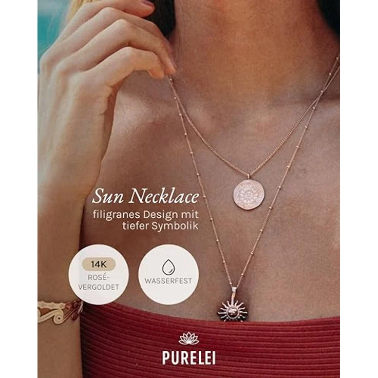 Purelei® Sun Kette Damen, wasserfeste Halskette aus Edelstahl in Roségold, verstellbar von 50-55 cm, ideal für individuellen Style – Bild 2