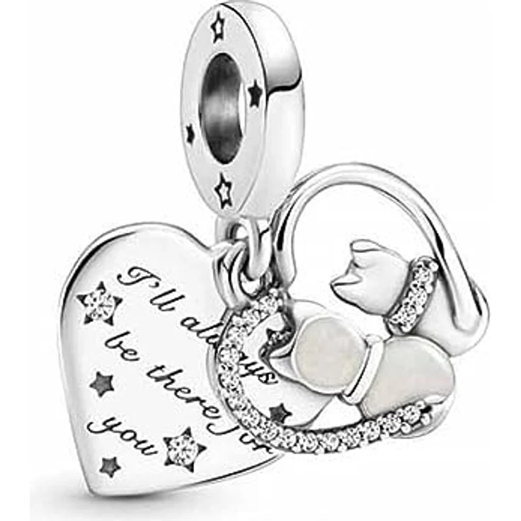 Pandora Charm „Katzen und Herz“ 799546C01, Sterling-Silber mit Zirkonia, 12,4 mm Höhe – Bild 1
