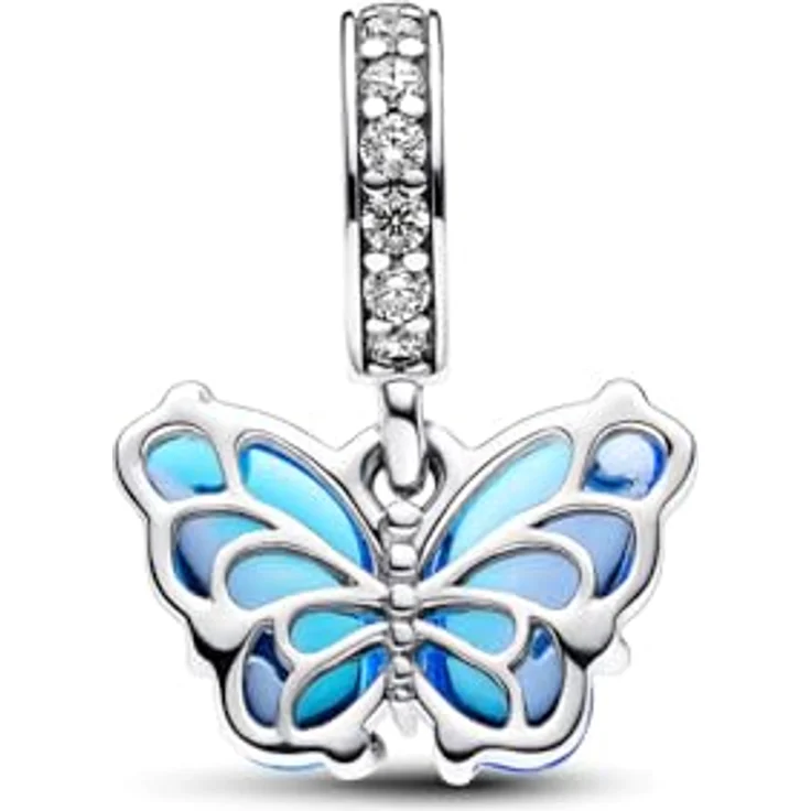 PANDORA Moments Blauer Murano-Glas Schmetterling Charm-Anhänger aus Sterling Silber mit Cubic Zirkonia, kompatibel mit Moments Armbändern, 792698C01 – Bild 2