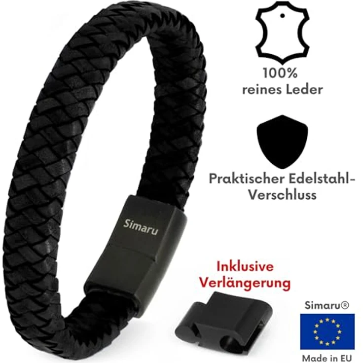 Simaru Narvik, Echtleder-Armband für Frauen & Männer mit Edelstahl-Magnetverschluss, 12mm breit, Premium-Qualität Made in Germany – Bild 2