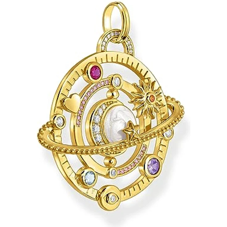 THOMAS SABO Kettenanhänger mit Planetenring, vergoldet 750 Gelbgold, 925 Sterlingsilber, Kaltemail und bunten Steinen – Bild 3