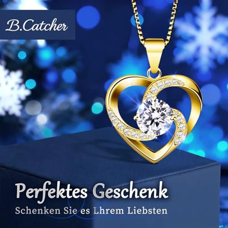 B.Catcher Silber 925 Herzkette Damen, Herzanhänger mit 5A Zirkonia, 45 cm, hypoallergen, elegantes Geschenk für Frauen – Bild 3