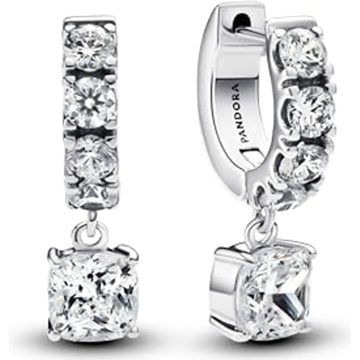 Pandora Timeless Doppelte Pavé-Ohrringe aus Sterling Silber mit Zirkonia, funkelndem Design und Bewegungsstein