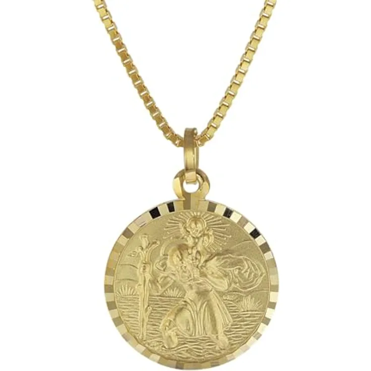 trendor Christophorus Anhänger Gold 333 mit Venezianerkette, Herren-Halskette 50 cm, 18 mm Durchmesser