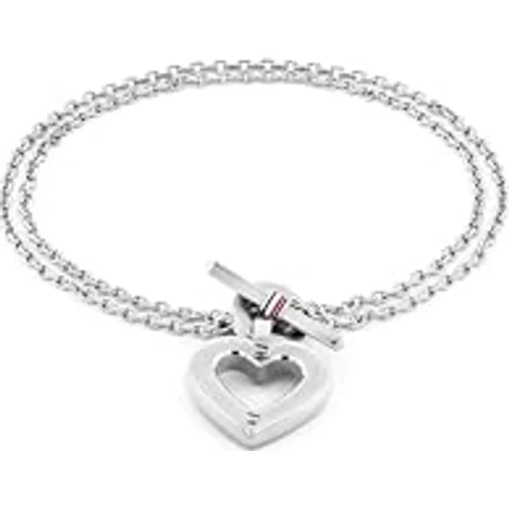 Tommy Hilfiger Jewelry Doppeltes Ketten-Armband für Damen aus Edelstahl mit herzförmigem Anhänger und verstellbarem Stabbverschluss - 2780969