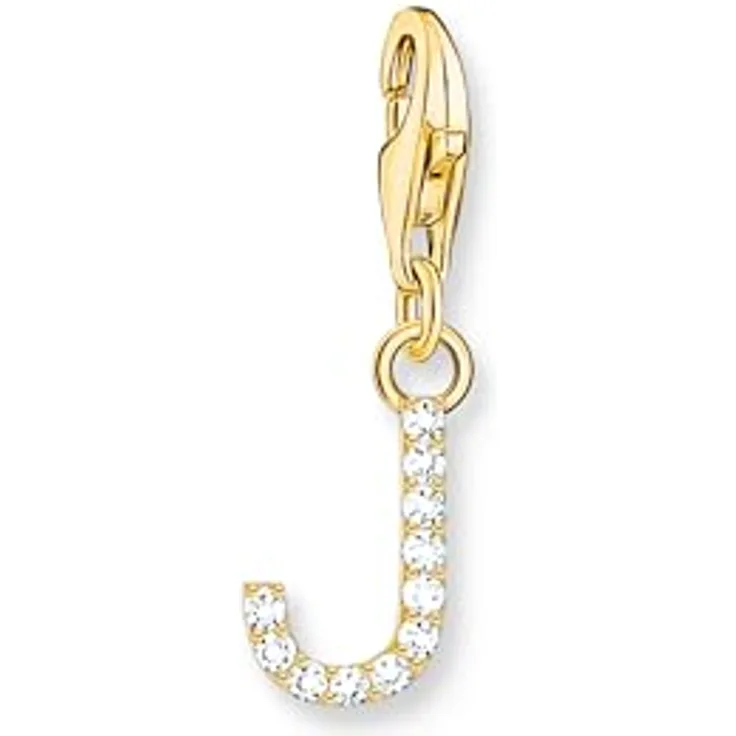 THOMAS SABO Charm-Anhänger Buchstabe J, vergoldet 750 Gelbgold mit weißen Steinen, 925 Sterlingsilber