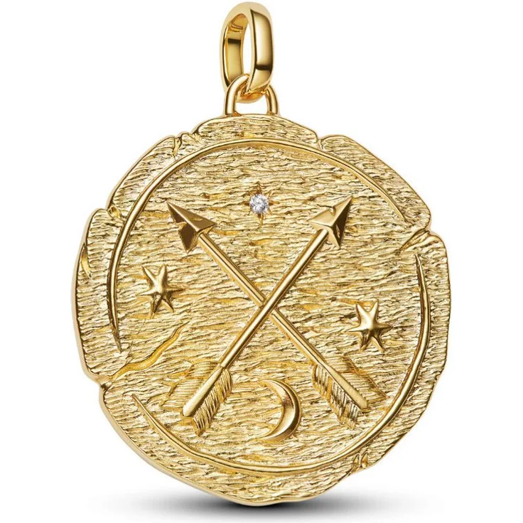 Pandora Charm-Einhänger 764084C01, gekreuzte Pfeile mit Zirkonia, 14k-vergoldet