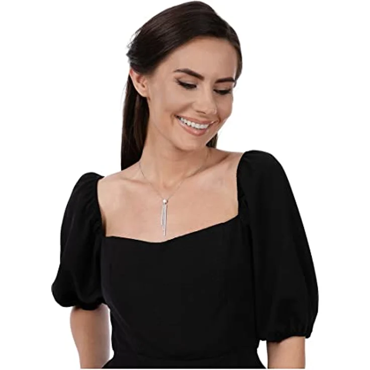 JETTE Damen-Kette 925er Silber, 61 Zirkonia, 45 cm + 3 cm Verlängerung, Anhänger 5,5 cm, Silber – Bild 5