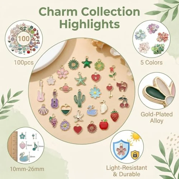 Cloxtralon Charms Anhänger Set, 100 Stück Charm Anhänger für DIY Armbänder und Halsketten, 5 Farben verfügbar – Bild 2
