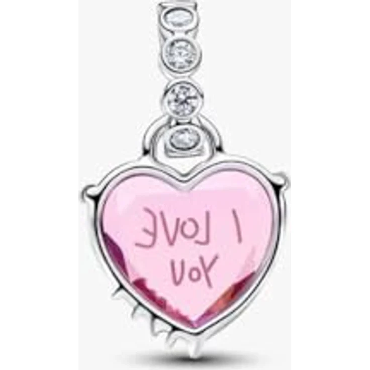 PANDORA Charm Herzanhänger Ich liebe dich Mama, 925 Sterling Silber mit rosa Zirkonia, Gravur MOM, kompatibel mit Moments ME, 794464C01 – Bild 2