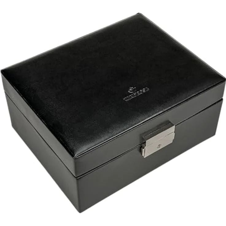 Windrose Merino Watch Safe Box Black, Schmuckkasten für Uhren mit eleganter Aufbewahrung, 19,5 x 16 x 9 cm – Bild 2