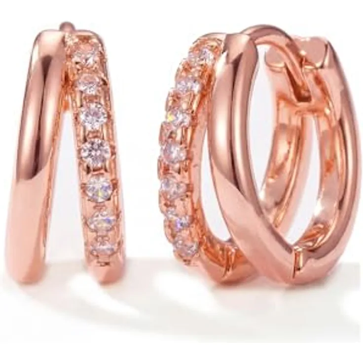 MUMREUES Ohrringe Roségold Creolen 14K vergoldet Huggie Stecker mit Zirkonia, hypoallergen und wasserfest, minimalistische Schmuckgeschenke für Damen