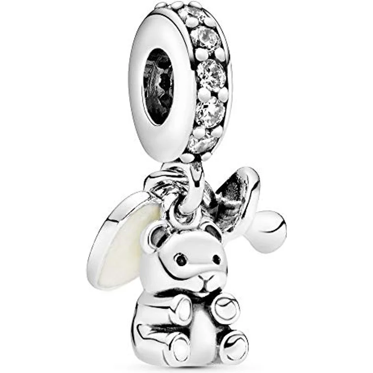 PANDORA Moments Baby-Teddybär Charm-Anhänger, Sterling Silber mit Cubic Zirkonia und Emaille, silber 792100CZ – Bild 1