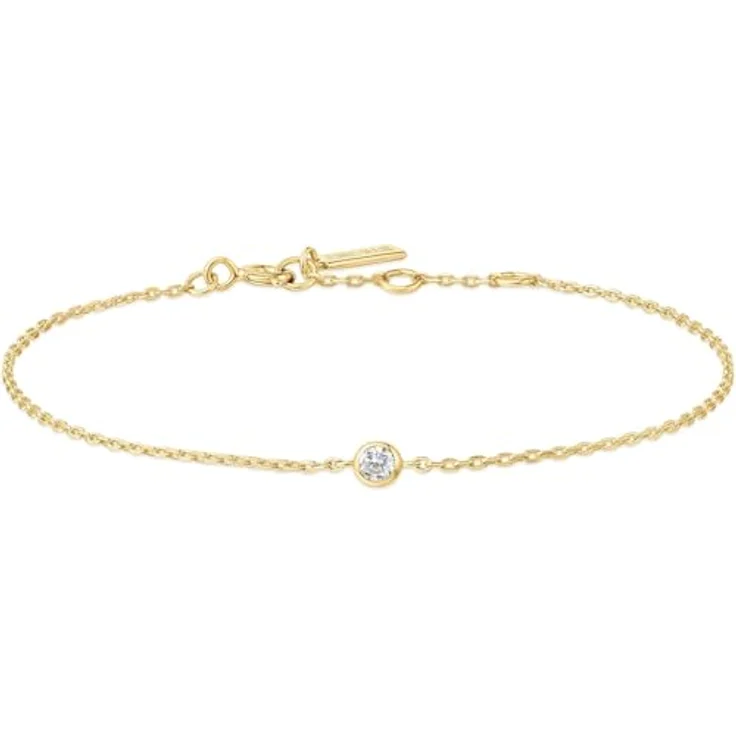 ANIA HAIE VOGUE MAVEN Sparkle Bezel Damen Armband aus 925 Sterling Silber 14k vergoldet, mit Zirkonia, verstellbar von 16,5 cm bis 18,5 cm, inkl. Geschenkverpackung – Bild 1