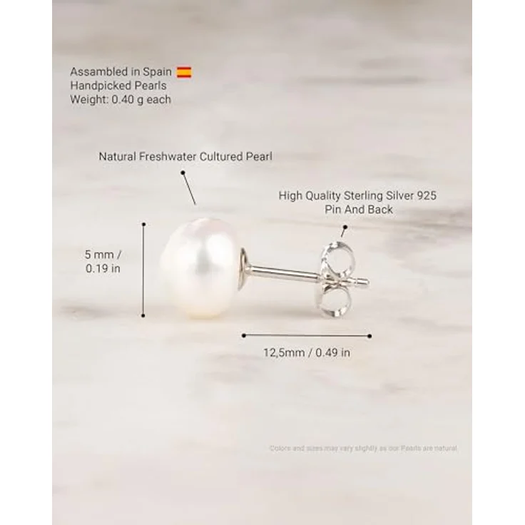 SECRET & YOU Perlenohrringe Damen, Süßwasser Zuchtperlen Knopfperle, Ohrstecker 925 Sterling Silber, 10 Größen von 4 mm bis 13 mm – Bild 4