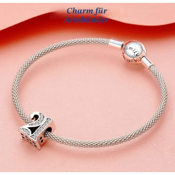 Amuefer Number 21 Charms, 925 Sterling Silber Anhänger mit 5A Zirkonia für Armbänder und Halsketten, ideales Geschenk für Frauen – Bild 4