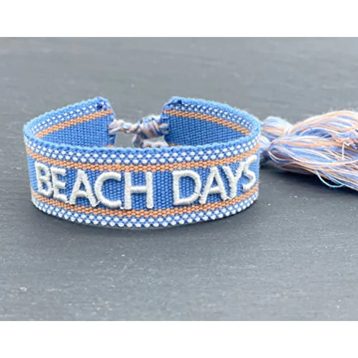 LS-LebenStil Exklusives Statement Armband Beach Days, blau-weiß-orange, 16-20cm, bestickt, Boho Canvas, mit Quasten, gewebt, für Damen, Freundschaftsarmband – Bild 3