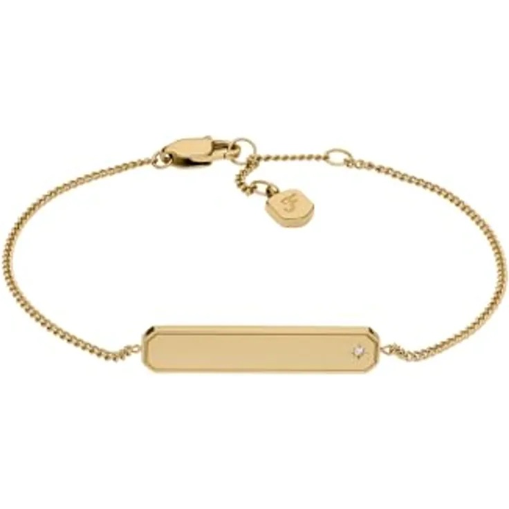 Fossil Sadie Damen Armband aus goldfarbenem Edelstahl, Poliertes Finish mit Karabinerverschluss, 16,5 cm + 2,5 cm Verlängerung