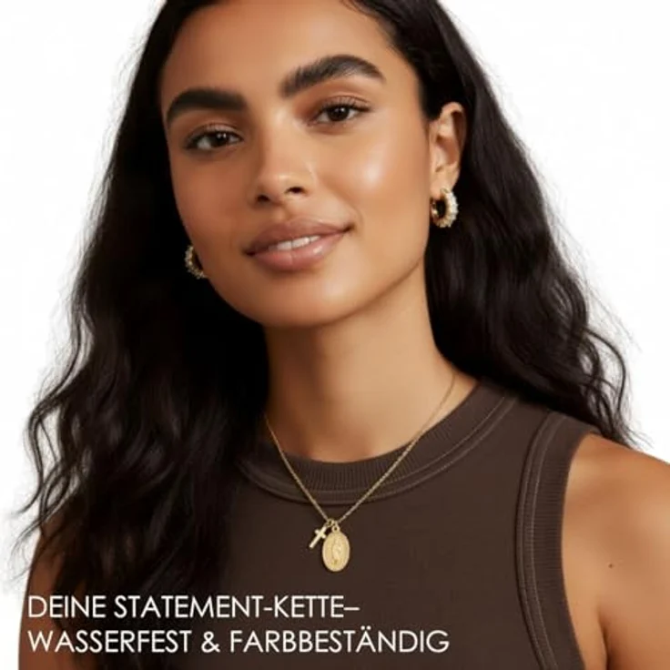 Heideman Halskette Alterum Damen, gold/silber/rosegold Edelstahl mit Madonna und Kreuz Anhänger, 45 cm lang mit Verlängerungskettchen, nickelfrei und hypoallergen – Bild 3