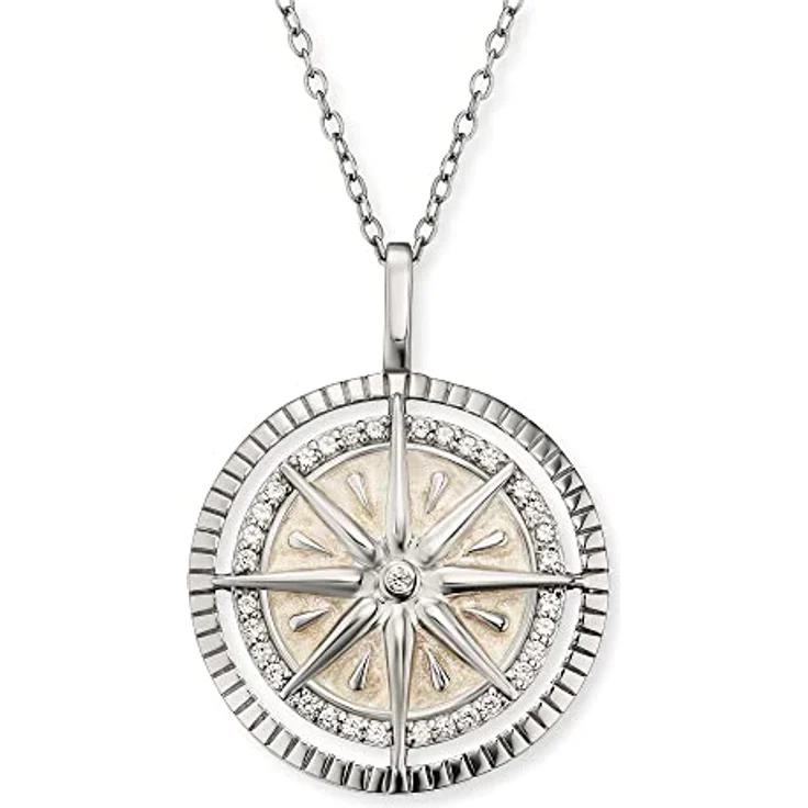 Engelsrufer Damen Halskette mit Windrose Anhänger, Sterling Silber, Emaille & Zirkonia, verstellbar, 50 cm, nickelfrei – Bild 1