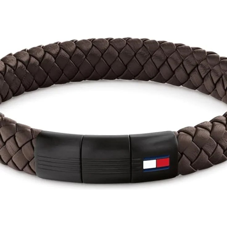 Tommy Hilfiger Geflochtenes Lederarmband für Herren, braun, mit verstellbarem Edelstahlverschluss und Flaggen-Detail – Bild 2