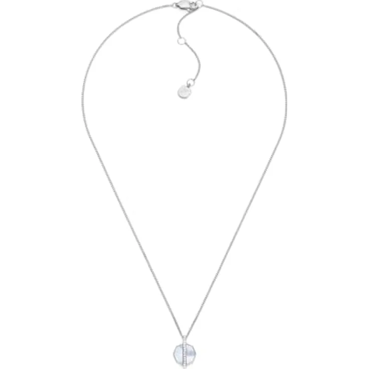 FOSSIL Damen Edelstahl Fünfeck-Anhänger-Halskette, poliert mit Karabinerverschluss, silberfarben, 40.6 cm Länge