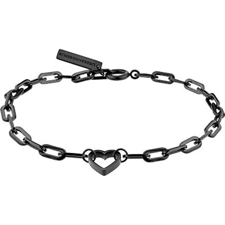 LIEBESKIND Berlin Damen-Handkette Edelstahl Herzarmband, IP Black, Länge 16-21 cm, Federringverschluss – Bild 1