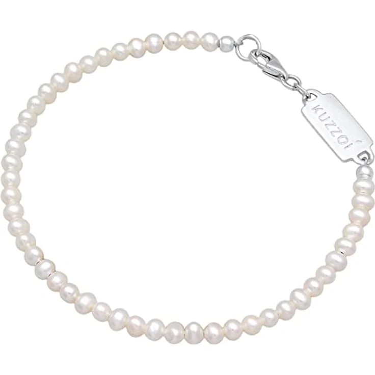 Kuzzoi Buddha Herren Armband mit ovalen Süßwasserperlen (3 mm) in Weiß, 925 Sterling Silber, Unisex Schmuck, Länge 19-23 cm – Bild 2