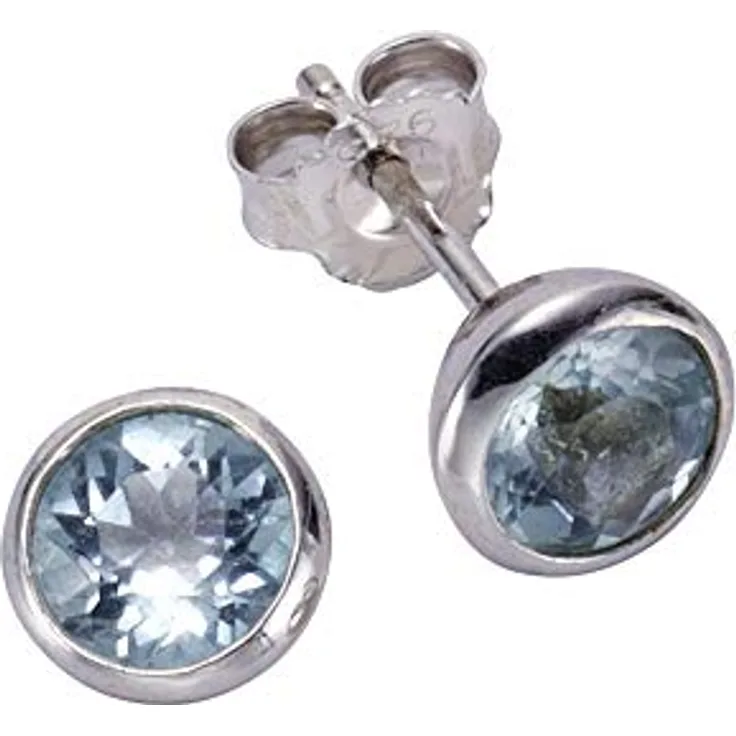 Zeeme Gemstones Damen Ohrringe 925/- Sterling Silber, glänzend mit Blautopas 0,75cm, inklusive Etui