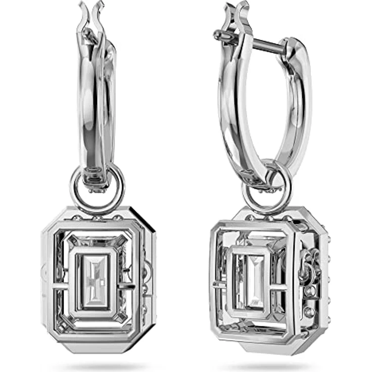 Swarovski Una Drop-Ohrhänger, Rhodinierte Ohrringe mit Oktagon-Schliff und Pavé-Kristallen – Bild 3
