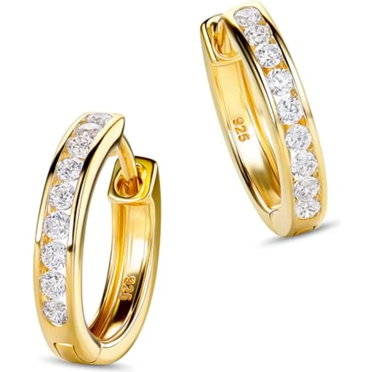 MIORE Creolen Damenohrringe Silber 925, 18 Karat vergoldet, 16mm mit Zirkonia, hypoallergen, in Schmuckbox – Bild 2