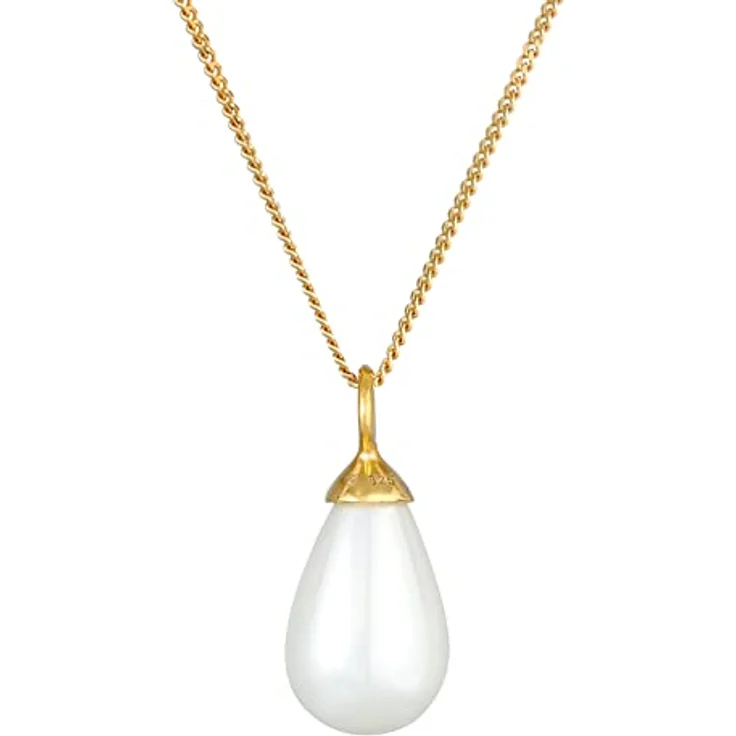 Nenalina Damen Halskette aus 925 Sterling Silber vergoldet, goldene Kette mit 15 mm Muschelkernperl-Anhänger, Kettenlänge 60 cm – Bild 4