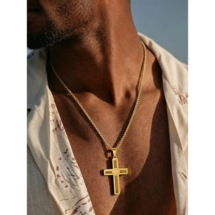 FaithHeart Kreuz Kette, Herren und Damen Edelstahl Venezianierkette mit Kreuz Anhänger, 55 cm lang in Gold, wasserdicht und hypoallergen – Bild 5