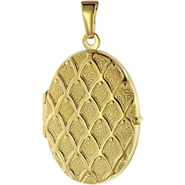 trendor 75535 Medaillon, 8-karätiges Gold 333 mit Netzmuster, aufklappbar zur Aufbewahrung von 2 Bildern, Größe 22 x 16 mm