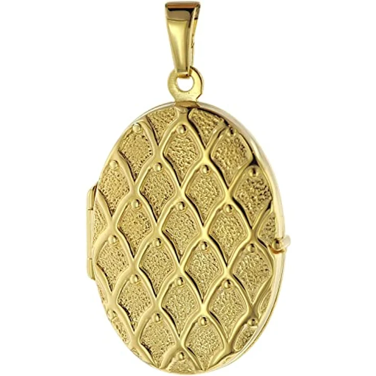 trendor 75535 Medaillon, 8-karätiges Gold 333 mit Netzmuster, aufklappbar zur Aufbewahrung von 2 Bildern, Größe 22 x 16 mm – Bild 1