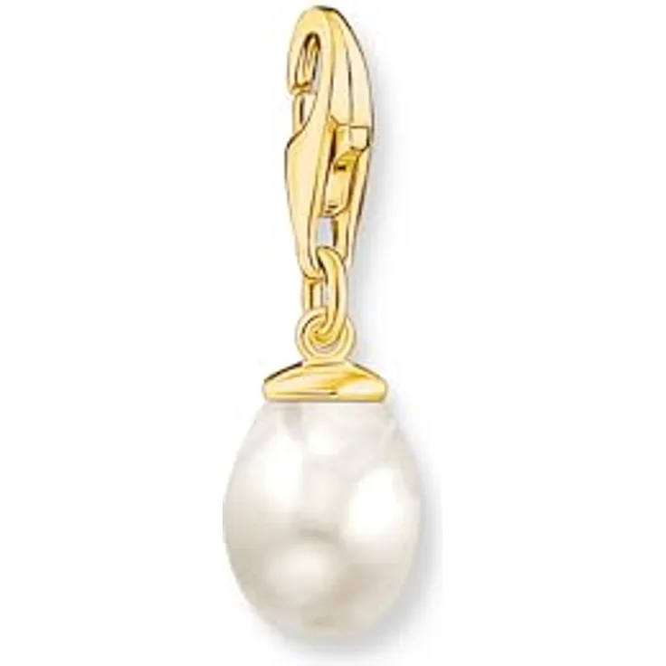 THOMAS SABO Charm-Anhänger weiße Perle, vergoldet 750 Gelbgold, 925 Sterlingsilber, mit Karabinerhaken