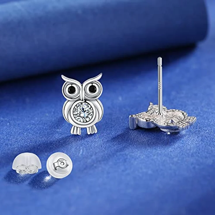 Arrebol Eule Ohrringe Damen 925 Sterling Silber Ohrstecker mit 3A Zirkonia, 11mm x 7.5mm - Tierschmuck für Frauen und Mädchen, ideales Geschenk – Bild 2
