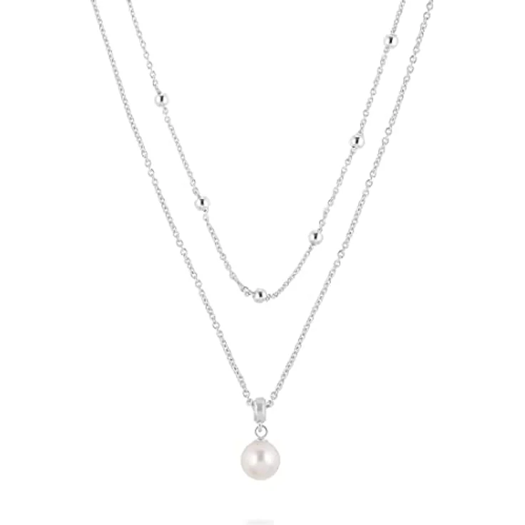 JETTE Damen-Halskette 925er Silber mit Süßwasserperle, 45 cm mit 3 cm Verlängerung, Silber – Bild 1