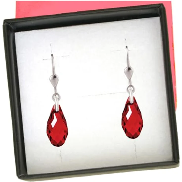 Schöner-SD Ohrringe 925 Silber, hängend mit 13mm roten Briolett Kristallen, Damen-Schmuck – Bild 5