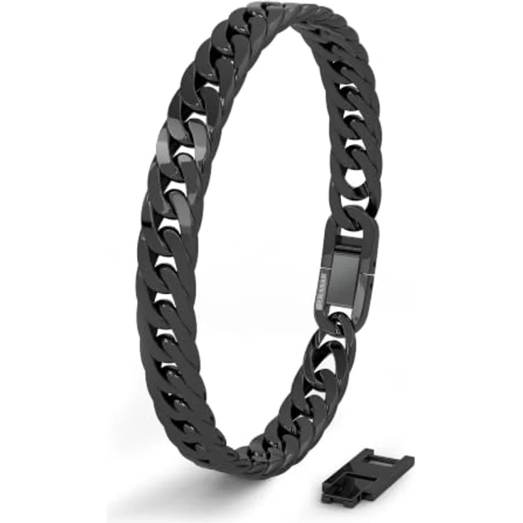 SERASAR Herren Armband Edelstahl Silber, 23cm Panzerarmband aus poliertem 316L Chirurgen-Stahl, wasserfest und verlängerbar – Bild 1
