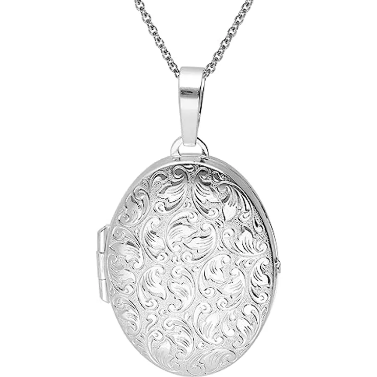 trendor Damen-Kette mit Medaillon aus 925 Silber, 45 cm Halsschmuck zum Öffnen für persönliche Fotos, Geschenkidee für Frauen