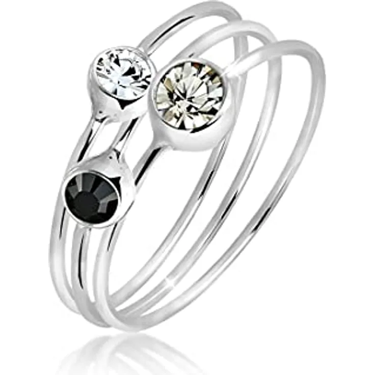 Elli Stacking Ring Damen Set mit Kristallen aus 925 Sterling Silber, handgefertigt, anlaufgeschützt, hochglanzpoliert