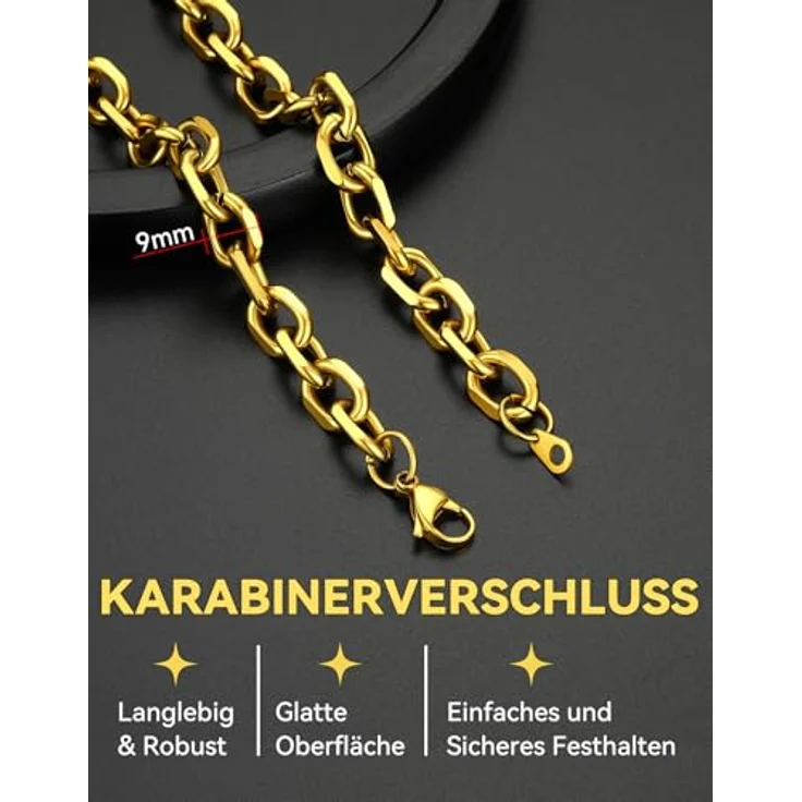 ChainsHouse Rolokette Gold Herren Ankerkette 9mm Edelstahl 71cm, antiallergen Halskette Halsschmuck für Halloween – Bild 3