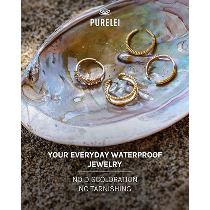 Purelei Powder Ring, Damenring Silber 18K vergoldet, wasserfest mit asymmetrischen Schmucksteinen, größenverstellbar, Gold (S/M) – Bild 5